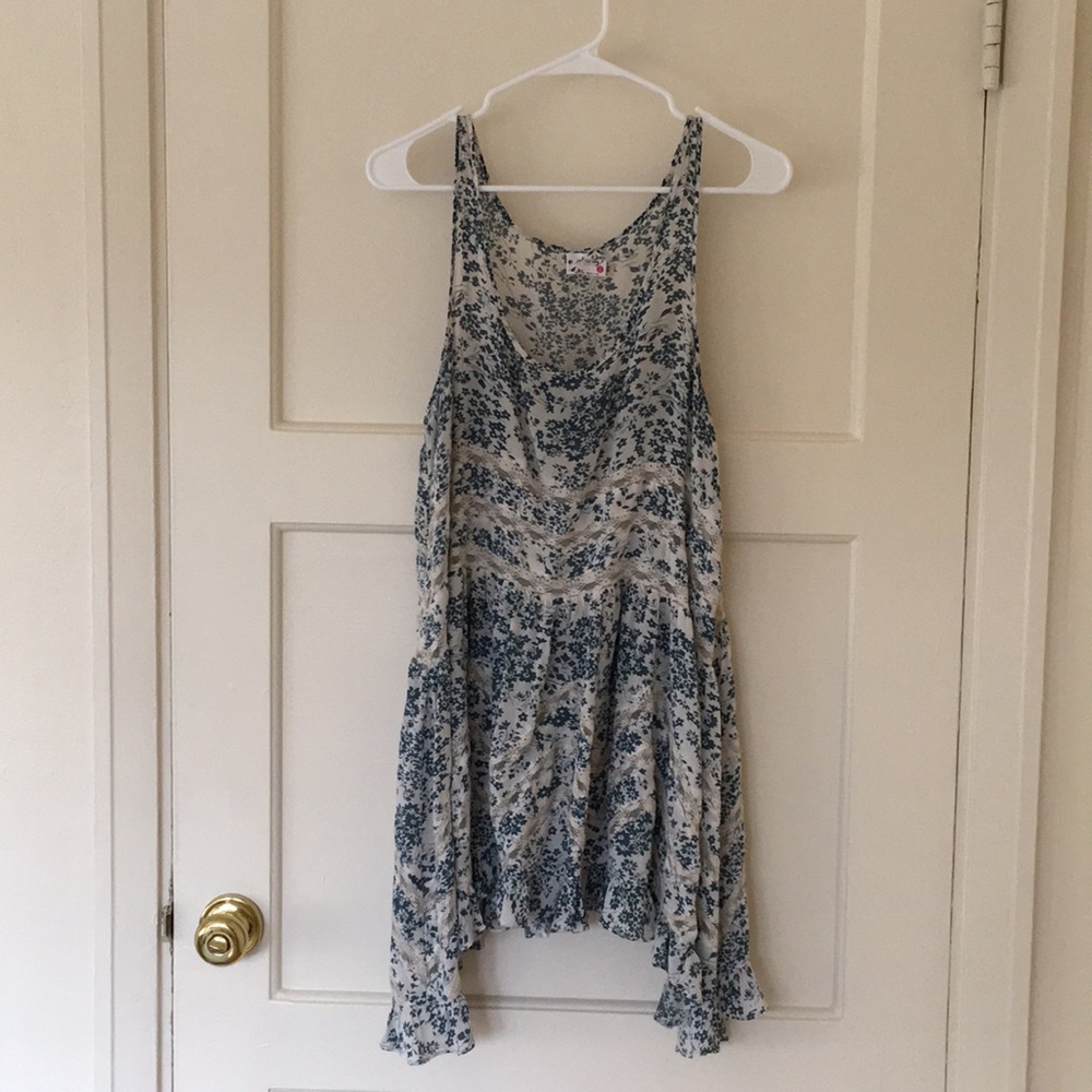 Free People Blue Floral Lace Trapeze Slip